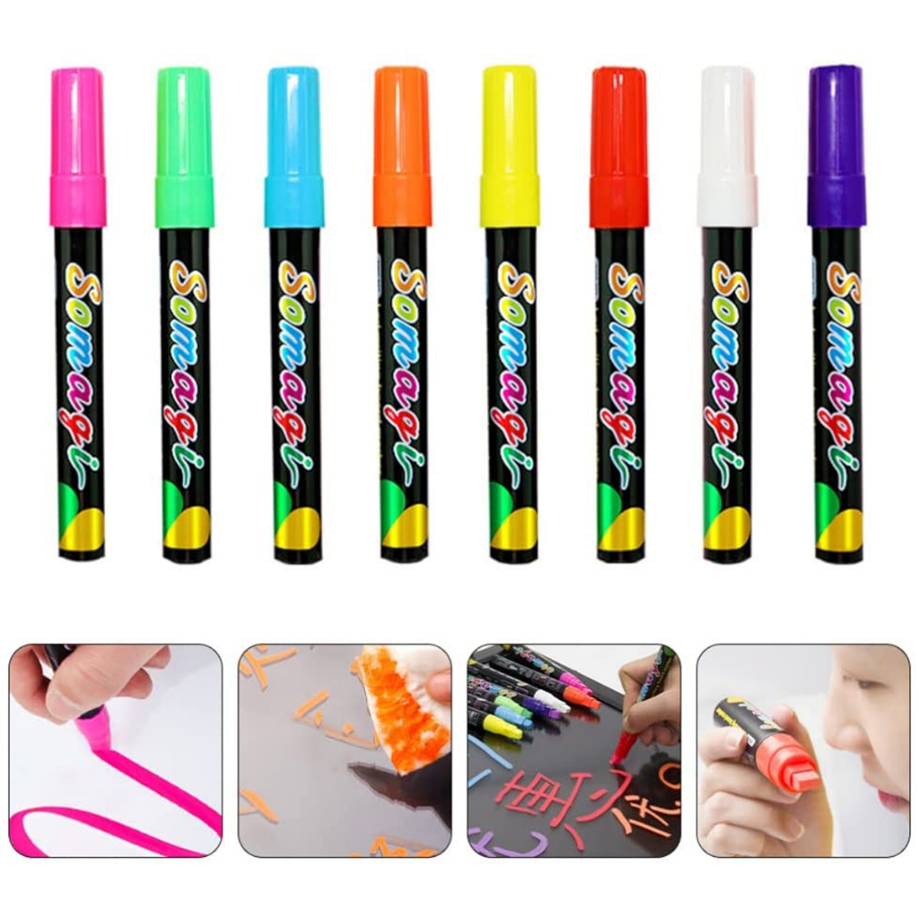 ปากกามาร์กเกอร์ชอล์กเหลว ขนาด7MM 8 ชิ้น ลบได้ สำหรับไวท์บอร์ด และBlackboard มาร์กเกอร์