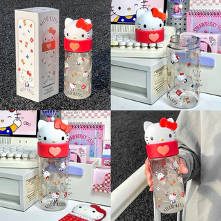 พร้อมส่ง🌈 ขวดน้ำ Hello Kitty กระบอกน้ำ ขวดใส คิตตี้ น่ารัก ใส่เครื่องดื่ม ใส่ของจุกจิก เลโก้ water bottle 71025