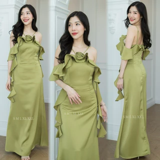 ชุดเดรส ชุดออกงาน ชุดราตรี FP037 เกาะอก ปิดแขน มีฟองน้ำ