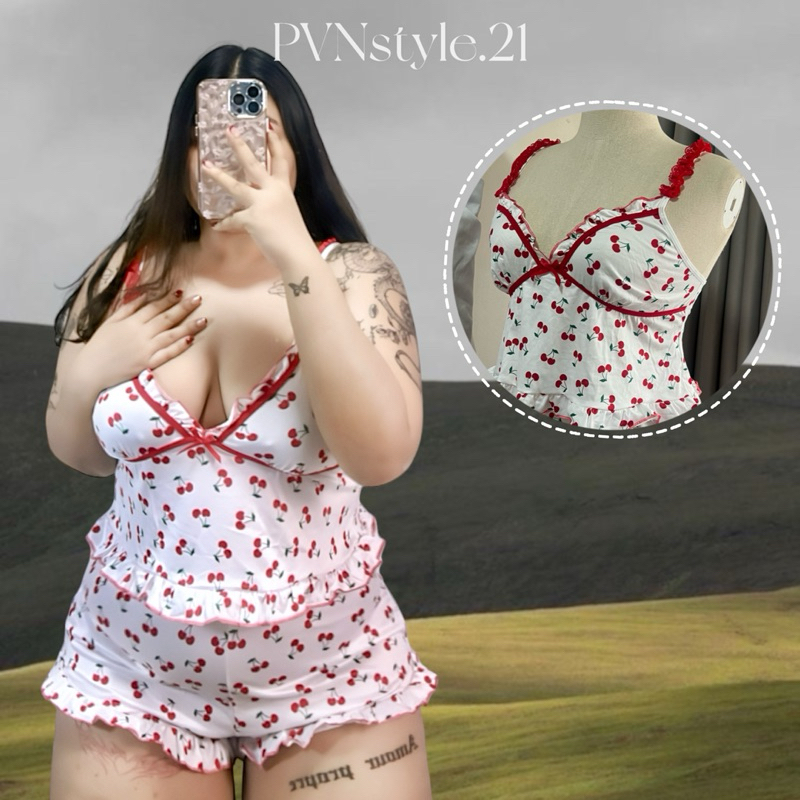 (ไซส์ใหญ่) Set 2 ชิ้น ชุดนอนเสื้อและกางเกง สาวอวบ อก36-50
