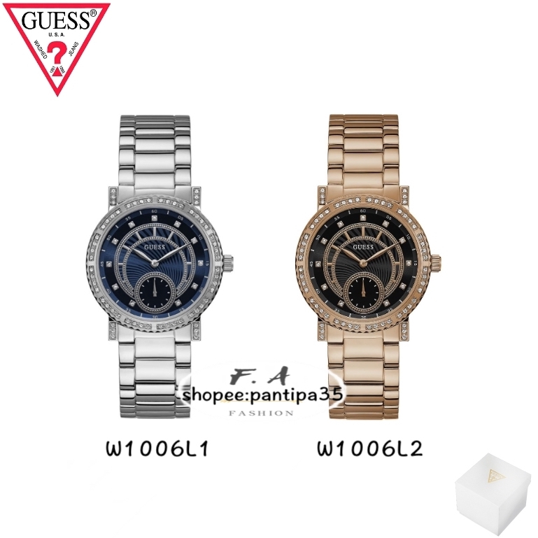 F.A GUESSของแท้100% ผู้หญิง นาฬิกา ชิงช้าสวรรค์ประดับเพชรแฟชั่นสโทรแตนเลส W1006L1 W1006L2 ขนาด:38มม 
