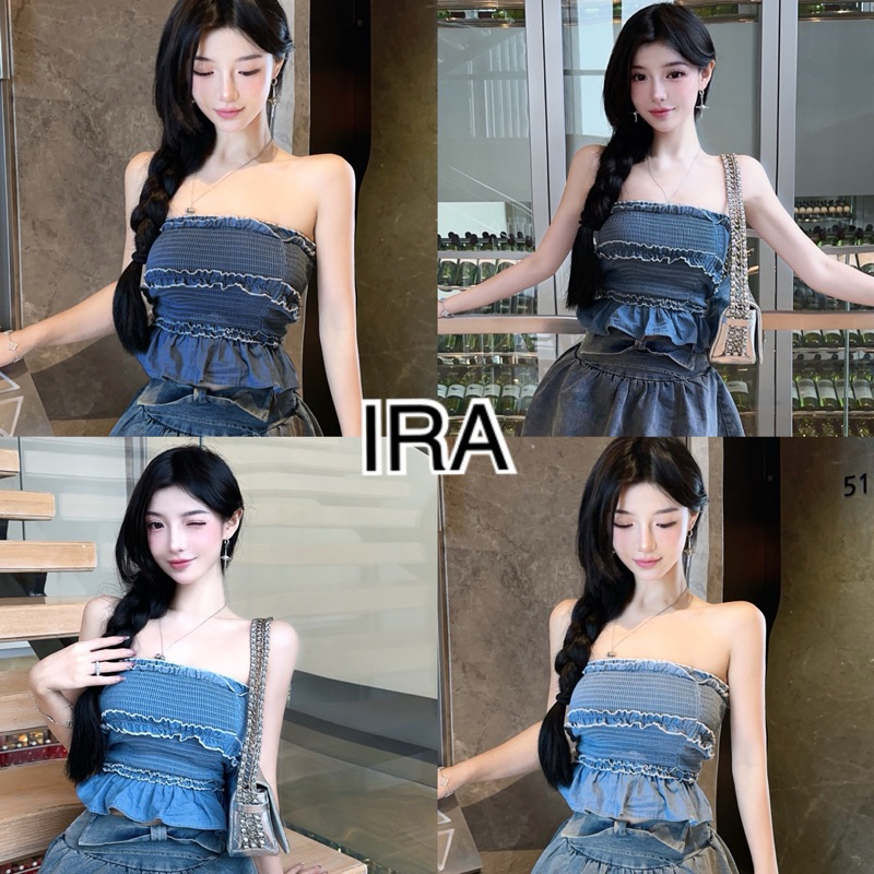 BY IRA (7186/23101) Strapless denim Tube Top, kawaii style เสื้อยีนส์เกาะอกแฟชั่นสุดชิค สไตล์เกาหลี