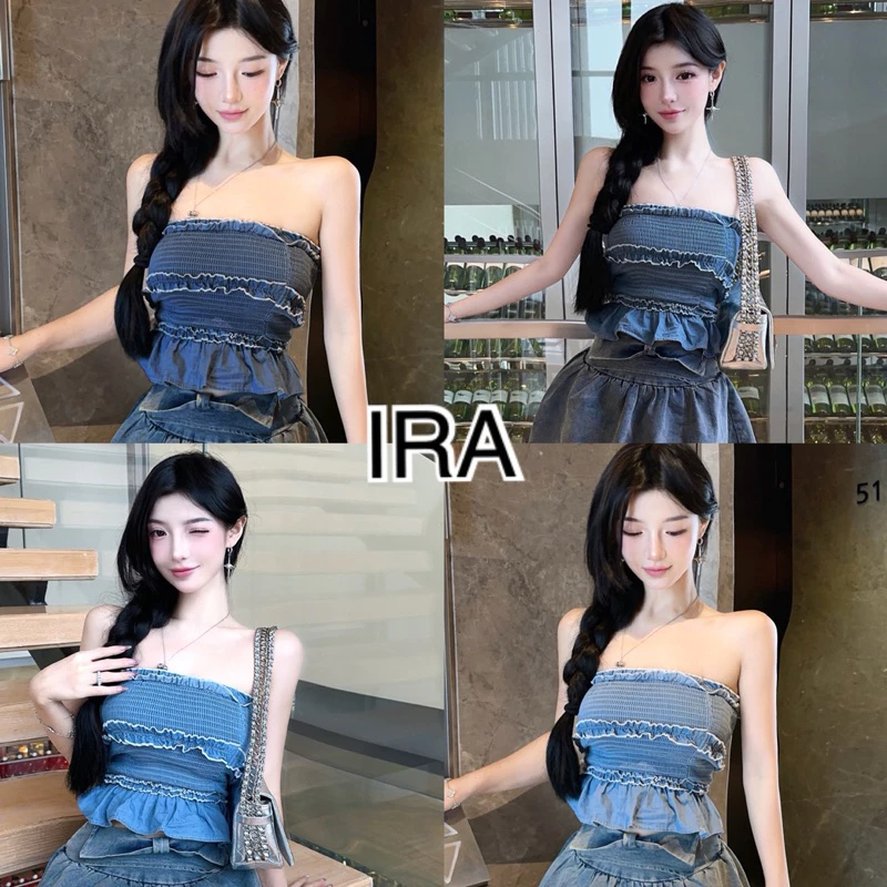 BY IRA (7186/23101) Strapless denim Tube Top, kawaii style เสื้อยีนส์เกาะอกแฟชั่นสุดชิค สไตล์เกาหลี