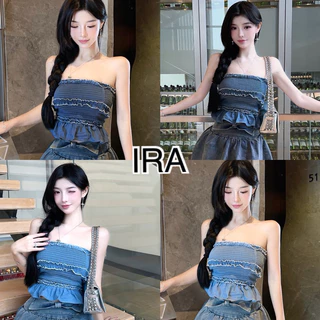 BY IRA (7186/23101) Strapless denim Tube Top, kawaii style เสื้อยีนส์เกาะอกแฟชั่นสุดชิค สไตล์เกาหลี