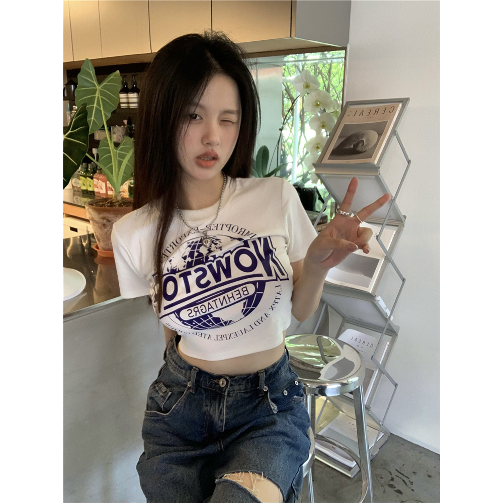 MC168 เสื้อครอป y2k ดูและสบาย t -shirt ส่งตรงเวลา