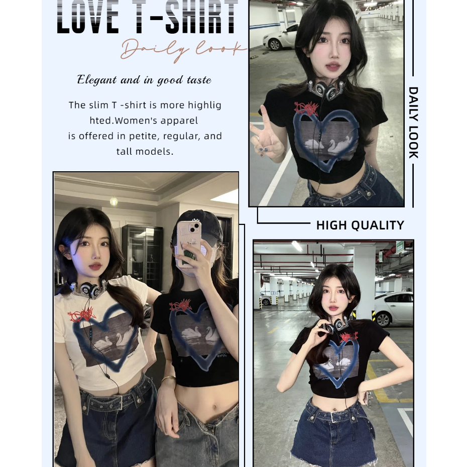 MC168 เสื้อครอปสั้น เสื้อยืดรัดรูป เสื้อผ้าแฟชั่นผู้หญิง คอกลม
