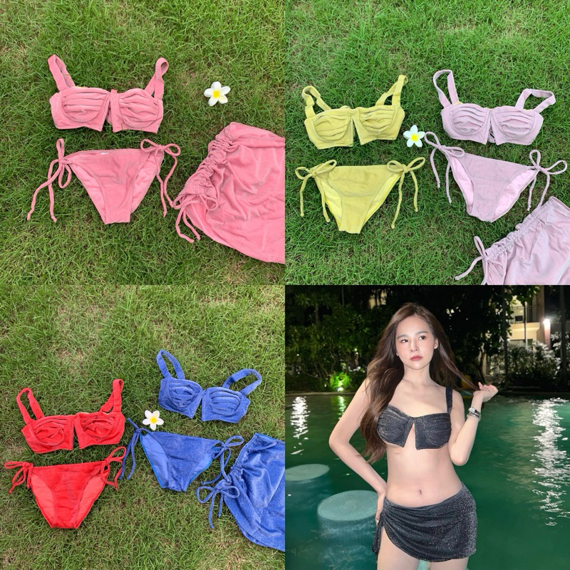 SALEชุดว่ายน้ำ บิกินี่Gritter Set ชุดว่ายน้ำเซต3ชิ้นผ้ากริตเตอร์วิ้งฉ่ำๆ
