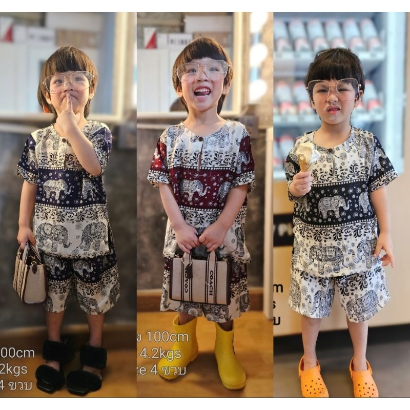 New color ชุดคอกลมเด็กลายช้าง เสื้อช้างเด็ก ชุดไทยเด็ก ชุดมินิมอลเด็ก