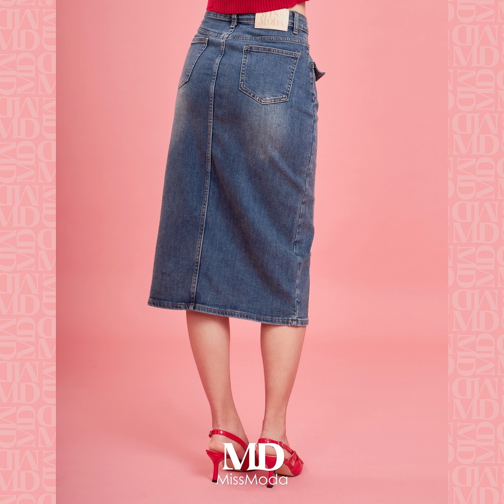 Missmoda รุ่น MC-241BJ035-BL กระโปรงยีนส์แบบยาวดีไซน์แหวกข้างหน้ากระเป๋าแต่งlogo สียีนส์ ราคา ถูกที่สุด ดีลบีเคเค แกลเลอรีภาพที่ 7