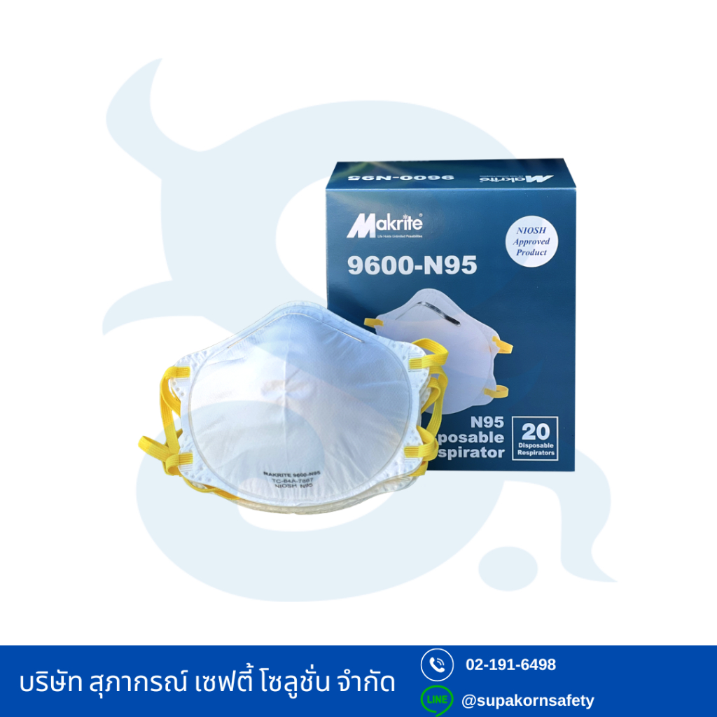 หน้ากากอนามัย N95 แบรนด์ Makrite รุ่น 9600 ป้องกันฝุ่นละออง ป้องกัน PM2.5