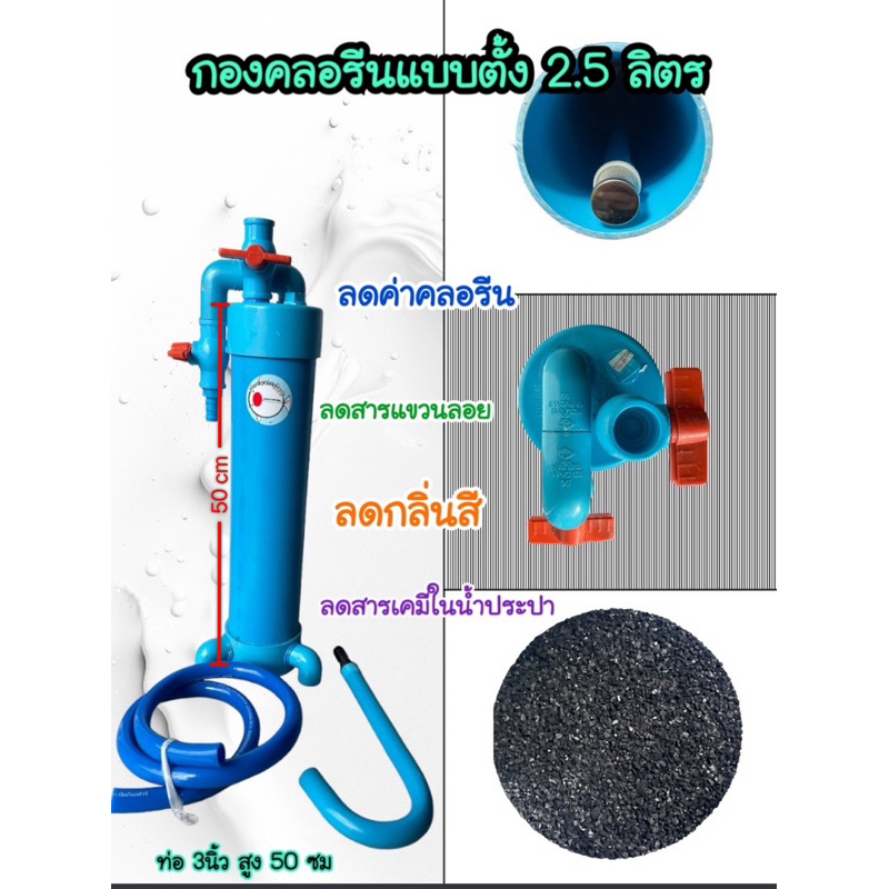 กรองคลอรีนแบบตั้ง ขนาด 2.5ลิตร  (สารคลอรีน ID 1000) >>ผลิตโดยบ้านปลาคาร์าฟอุทัยธานี