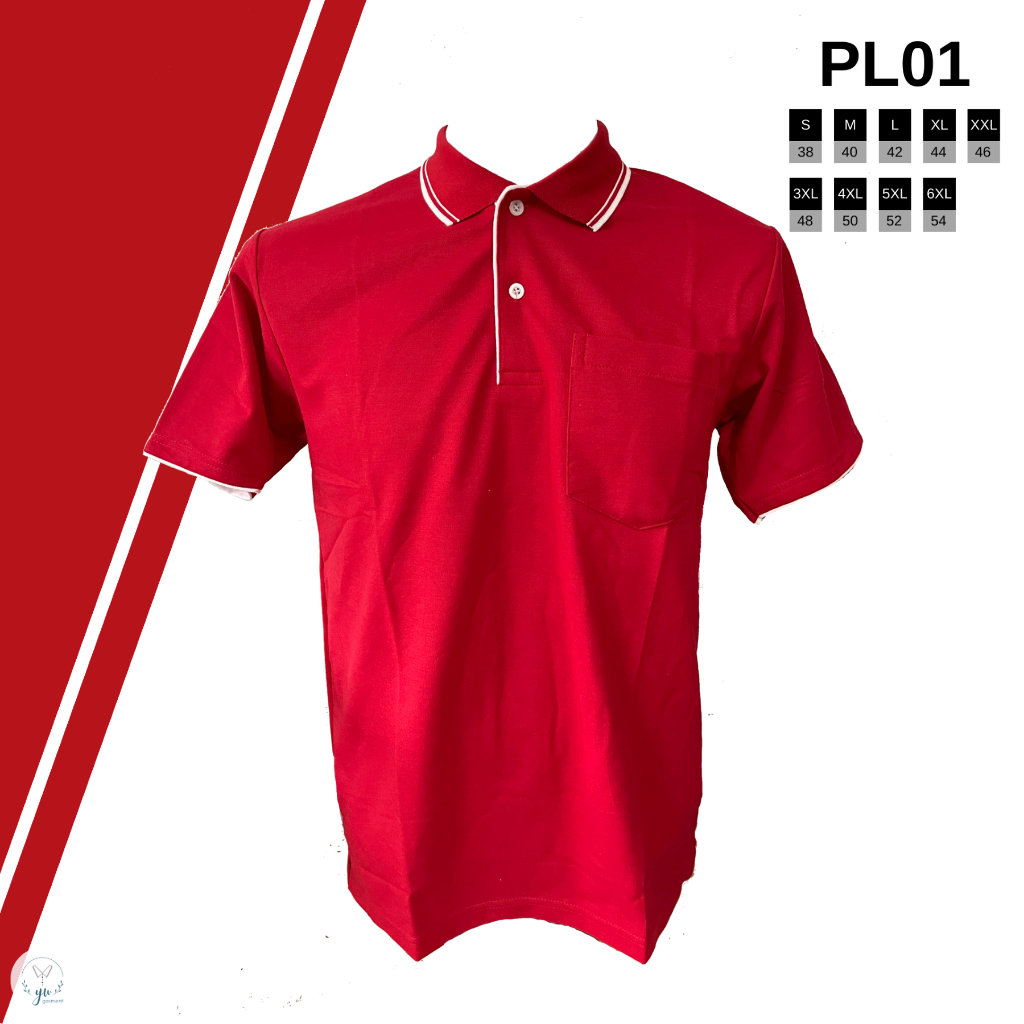 YONGYUT POLO เสื้อโปโลผู้ชาย ผ้า TK PL01 สีแดง ขิบขาว ซักแล้วไม่หด ยับยาก