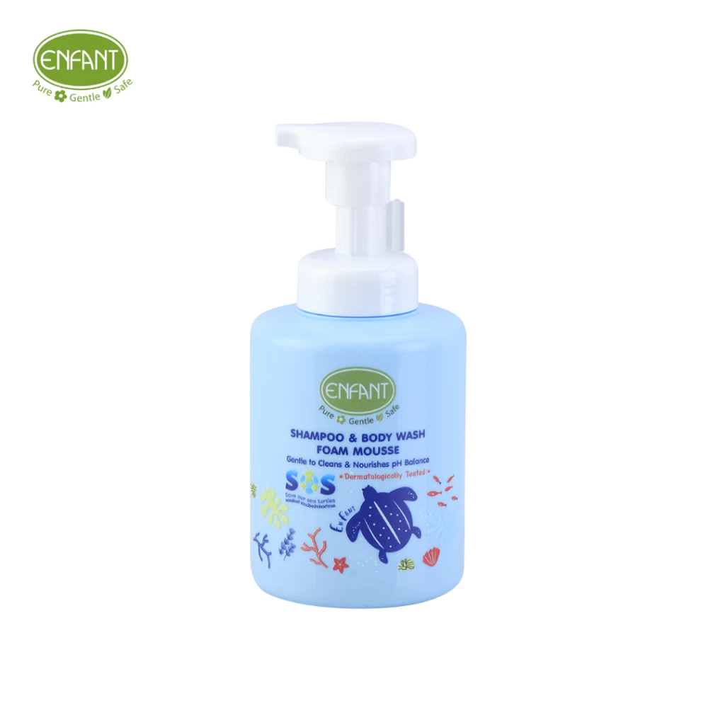 ENFANT (อองฟองต์) ดีไซน์ลายเต่า ปั๊มโฟม ORGANIC PLUS SHAMPOO & BODY WASH FOAM MOUSSE หมดอายุ 28/5/2027