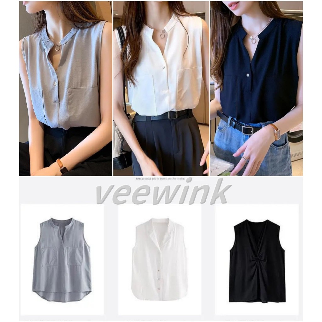 Veewink พร้อมส่งจากกทม จัดส่งจากกรุงเทพ เสื้อกั๊กมีกระดุม เสื้อคอวี  ใส่แมตช์สวยจึ้งสไตล์เกาหลี