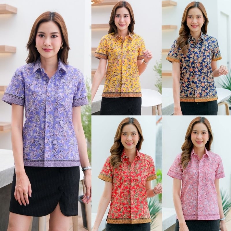 เสื้อเชิ้ตหญิง เสื้อลายปาเต๊ะ ชุดผ้าไทย เสื้อทีม