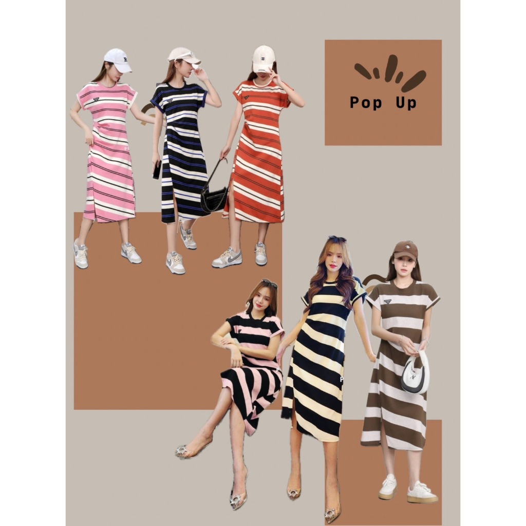POP UP เดรสยืดสไตล์เกาหลี สาวอวบใส่ได้ งานรุ่นนี้เราแต่งแบบตัวชุดด้วยผ้าทอลายเฉียงเนื้อดี