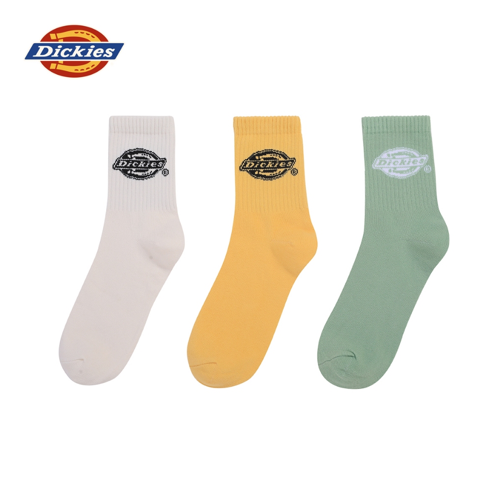 DICKIES UNISEX SOCKS 3 PACK (BLACK WHITE LOGO) - GREEN/CREAM/BANANA CREAM ถุงเท้าชาย หญิง