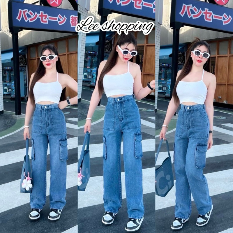 Collection ใหม่ล่าสุด No.1007 ผ้าไม่ยืด ทรงกระบอกรุ่นกระเป๋าคาร์โก้ สียีนส์ ทรงสวยสุดๆ ป้ายJasmine Jeans