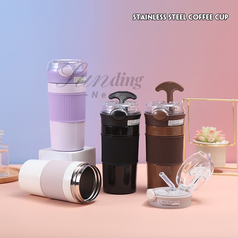 สแตนเลส304 แก้วกระติกน้ําร้อน 400ML แก้วเก็บอุณหภูมิ แก้วชงกาแฟ แก้วเก็บความเย็นร้อนและเย็น กระติกน้ำพร้อมหลอด B0116