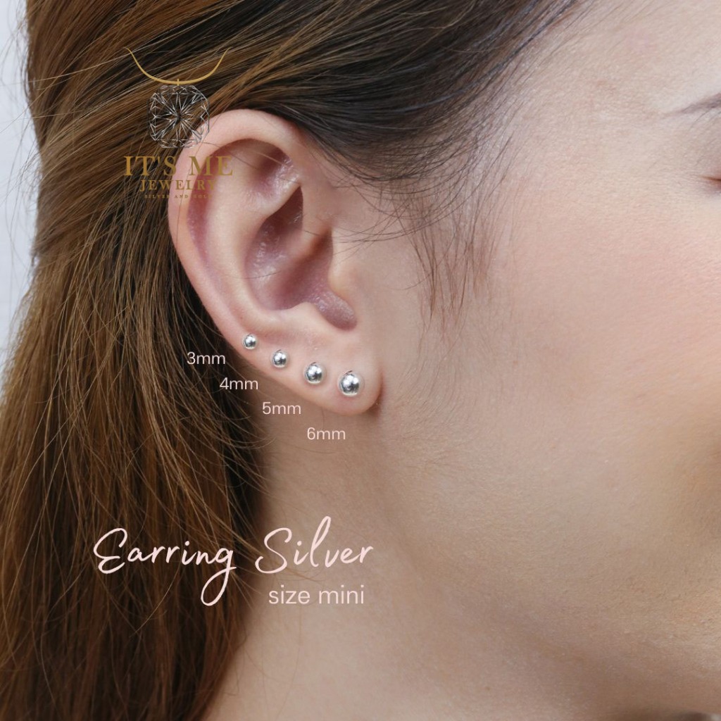 ต่างหูเงินแท้92.5% ต่างหูหมุดกลม size Mini 2-6 mm. เด็กหรือผู้ใหญ่ก็เหมาะค่ะ(เนื้อเงินแท้) : JIW0107