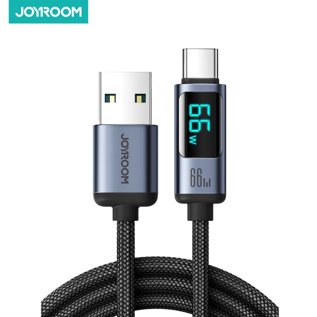 JOYROOM รุ่น JR-S-AC066A16 สายชาร์จเร็ว 66W แบบ USB to Type-C มีจอแสดงผลดิจิตอล ความยาว: 1.2 ม.