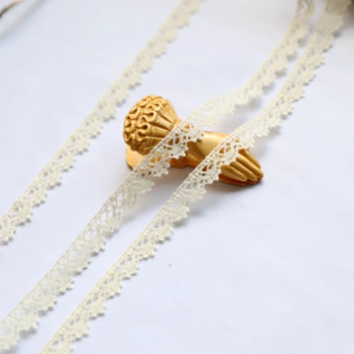 ผ้าลูกไม้สีเบจ ผ้าลูกไม้สำหรับตกแต่ง ขนาด 0.9 ซม. ราคา/หลา