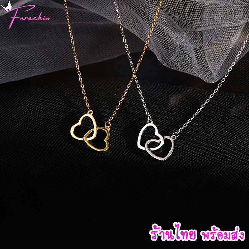 พร้อมส่ง สร้อยคอจี้รูปหัวใจซ้อน สร้อยคอ สีเงิน สีทอง สร้อยแฟชั่น เครื่องประดับไฮเอนด์ สไตล์เกาหลี