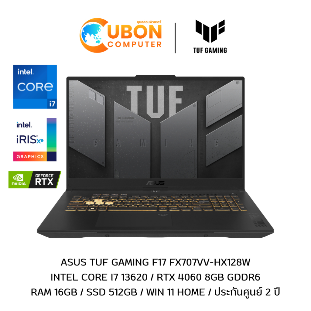 ASUS TUF GAMING FX707VV-HX128W NOTBOOK(โน๊ตบุ๊ค)INTEL CORE i7 13620/RTX 4060 8GB GDDR6/16GB/512GB/WI