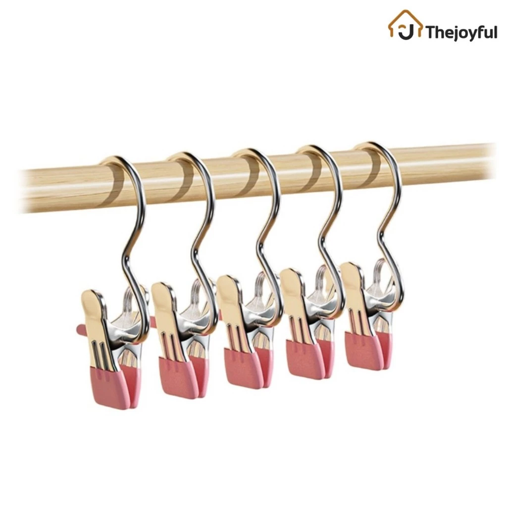 Thejoyful ที่หนีบผ้าสเตนเลส คลิปเก็บเสื้อผ้า Hook Clip กันลื่น ประหยัดพื้นที่ 5ชิ้น 10ชิ้น