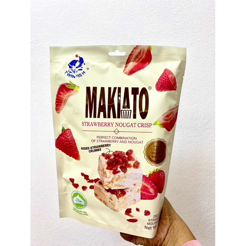 มาเกียโตะหรือขนมนูกัต รสสตอเบอรรี่ อร่อยหนึบหนับมาก ขนาด150กรัม