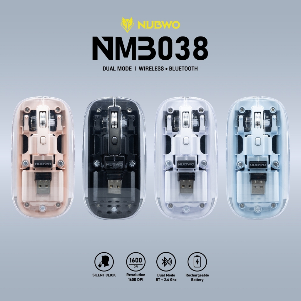 Nubwo NMB038 Mouse Dual Mode Wireless Bluetooth Silent Click เมาส์โปร่งใส ไร้สาย ไร้เสียงคลิ๊ก