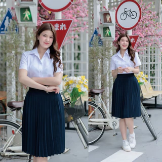 กระโปรงพลีทนักศึกษา กระโปรงพลีทสีกรม จีบเล็ก ความยาว 20-28” เอวfree size / XL