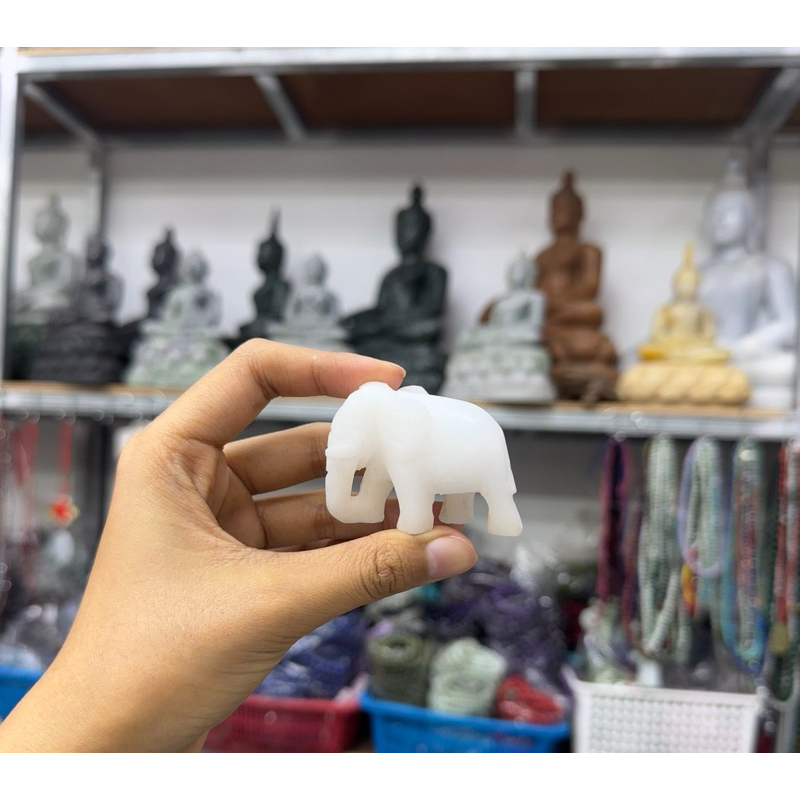 แกะสลัก ช้างหินขาวพม่า ขนาด5.3*3.6cm