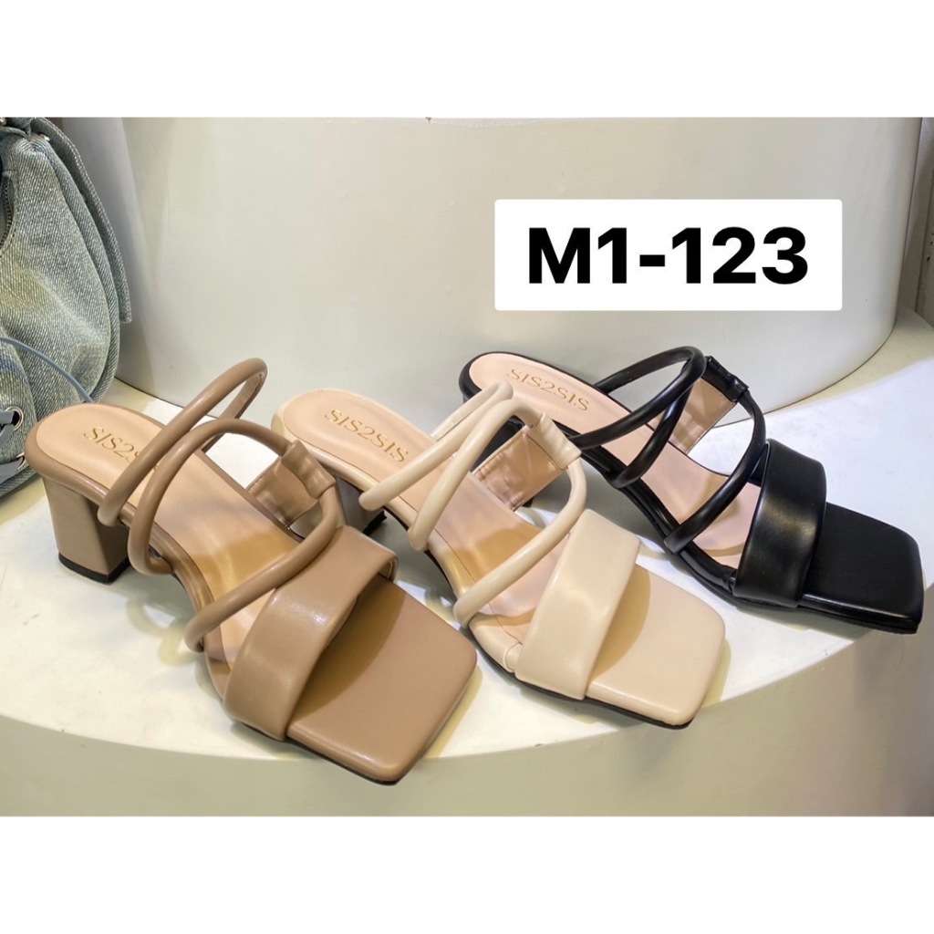 [พิมพ์โค้ด SISDEC ลด 60.- ] M1-123 สีพื้น รองเท้าส้นสูง งานสวย คุณภาพดี ราคา 300.-เท่านั้น ผ้ายีนส์