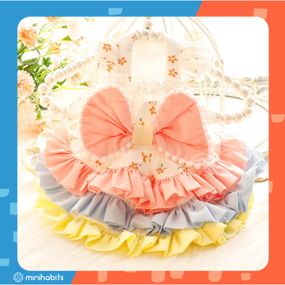 [🚚 พร้อมส่ง] ชุดกระโปรงแมว สไตล์กระโปรงสามสี Chika Colorful Layered Dress ชุดหมา แมว ชุดสุนัขน่ารัก