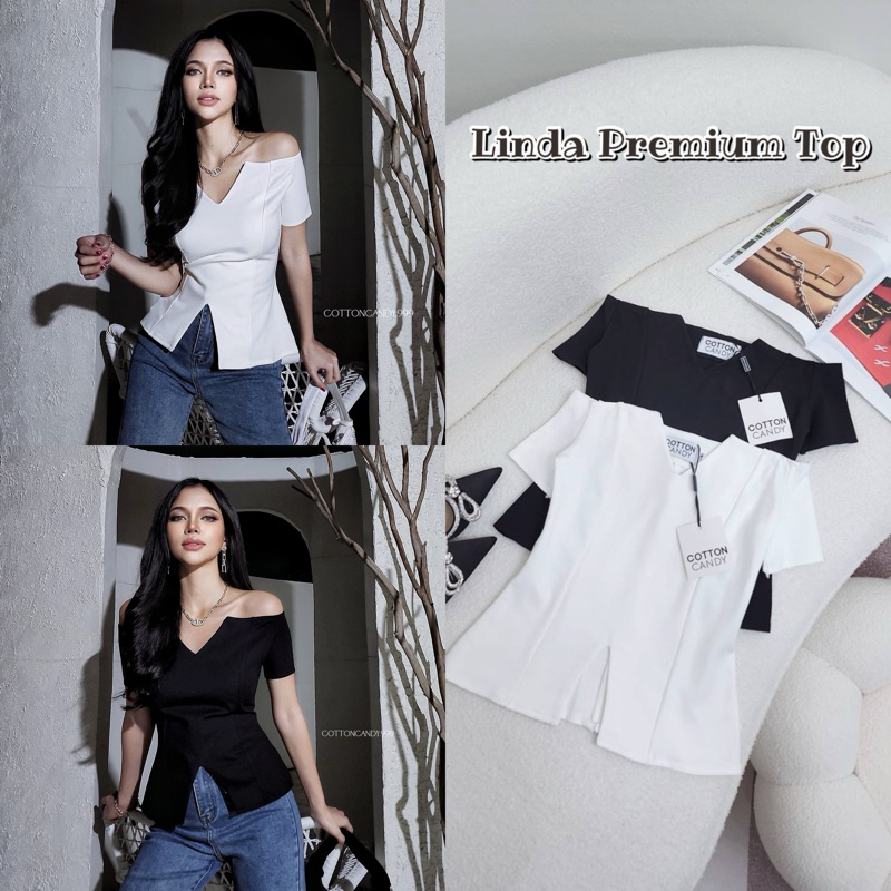 Linda premium top เสื้อปาดไหล่ผ้าเทพ นุ่มยืดหยุ่น เด้ง แมทช์ง่าย สวยแพงมาก