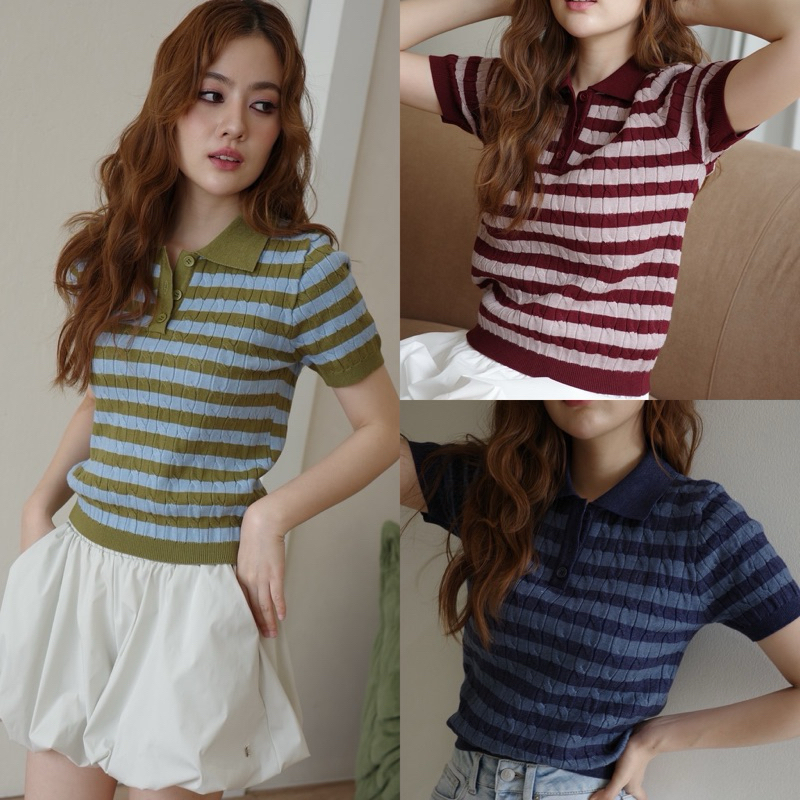 urban apparels | marie knitted striped polo เสื้อโปโลผ้านิตลาย twist สลับสี