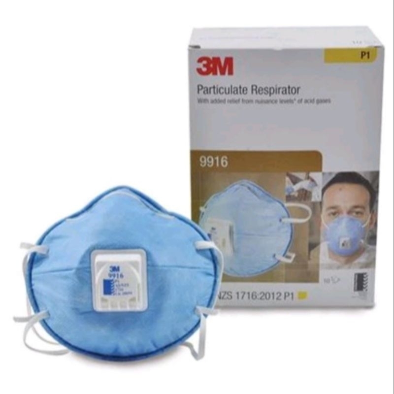 หน้ากาก 3M รุ่น9916 P1 มีวาล์ว ยกกล่อง 10 ชิ้น ช่วยป้องกันฝุ่นละออง PM2.5 และไอระเหยสารเคมี ไอกรดอ่อ