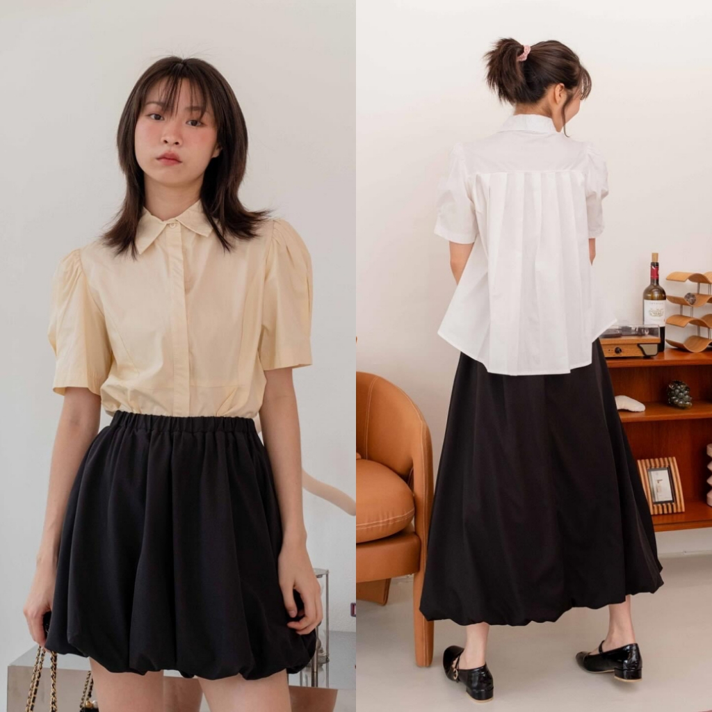 Kimmame - เสื้อ รุ่น Pleated Cotton Shirt 2 สี