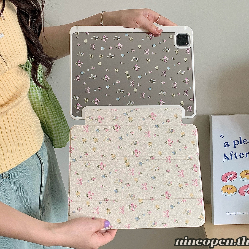 ⚡พร้อมส่ง⚡เคสไอแพด Air6/7 11 13 Gen11 พร้อมถาดใส่ปากกา ดอกย่อย Mirrorอะคริลิก เคส iPad Gen9/8 MNI7