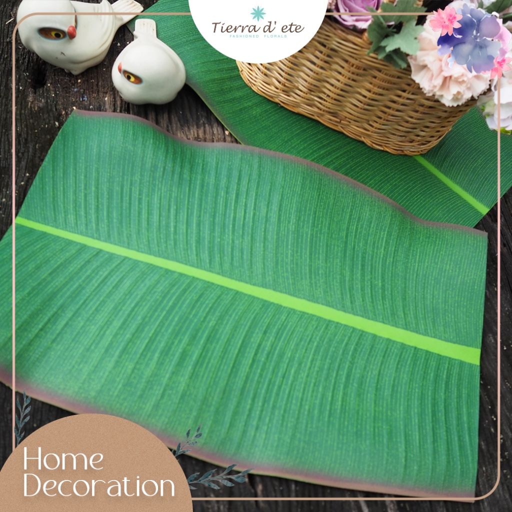 TIERRA square Banana Mat ใบตองเหลี่ยมรองจาน ใบไม้รองจาน 2 ใบ ตกแต่งโต๊ะอาหาร ใบไม้รองถ่ายรูป