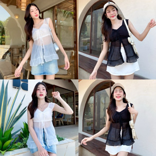 KORRA ·͜·♡เสื้อกล้ามผ่าหน้าตัวยาวชายระบาย 🐰ผ้าซีทรูมีเท็กเจอ…