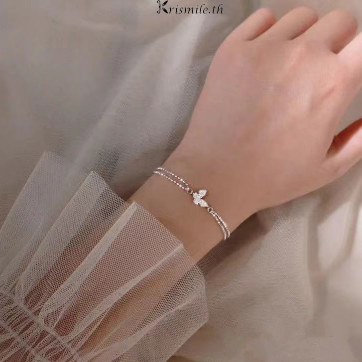 COD-ในไทย💖สร้อยข้อมือ ประดับโบว์ ประดับเพชร  ปรับขนาดได้ สไตล์เกาหลี แฟชั่นสําหรับผู้หญิง เหมาะกับของขวัญ-Kri