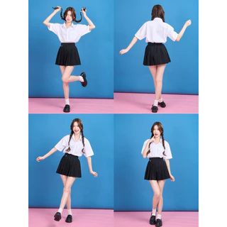เสื้อนักศึกษาทรงบอย ไม่เข้ารูป ไม่มีกระเป๋าและมีกระเป๋า ทรงบอย