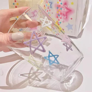 พร้อมส่ง 🎀 แก้วน้ำรูปดาวแบบใสรอบข้างเพ้นท์เป็นลายดำมินิมอลสำหรับปาร์ตี้น่ารักขนาด 380 มิล
