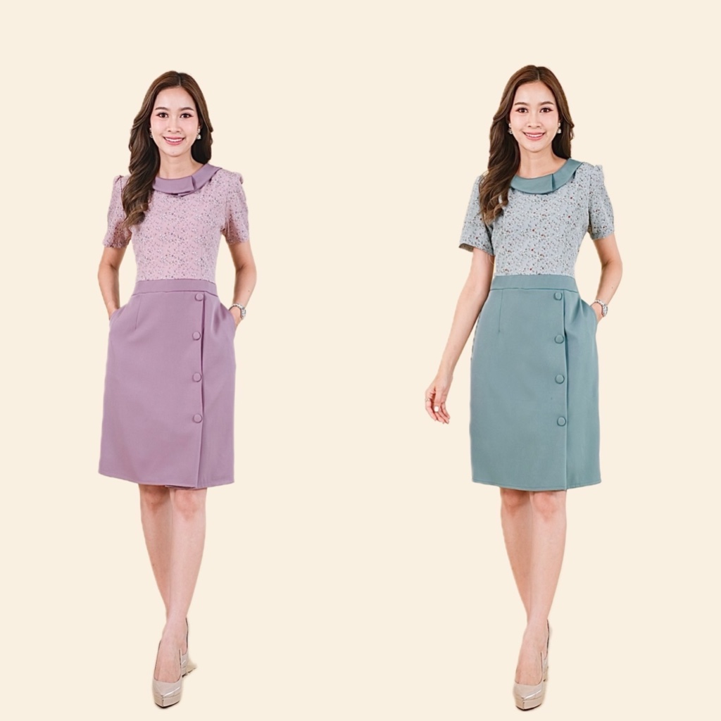 Dresschanya เดรสแบบใหม่ 2 โทนสี กะปิม่วง และ เขียวพาสเทล