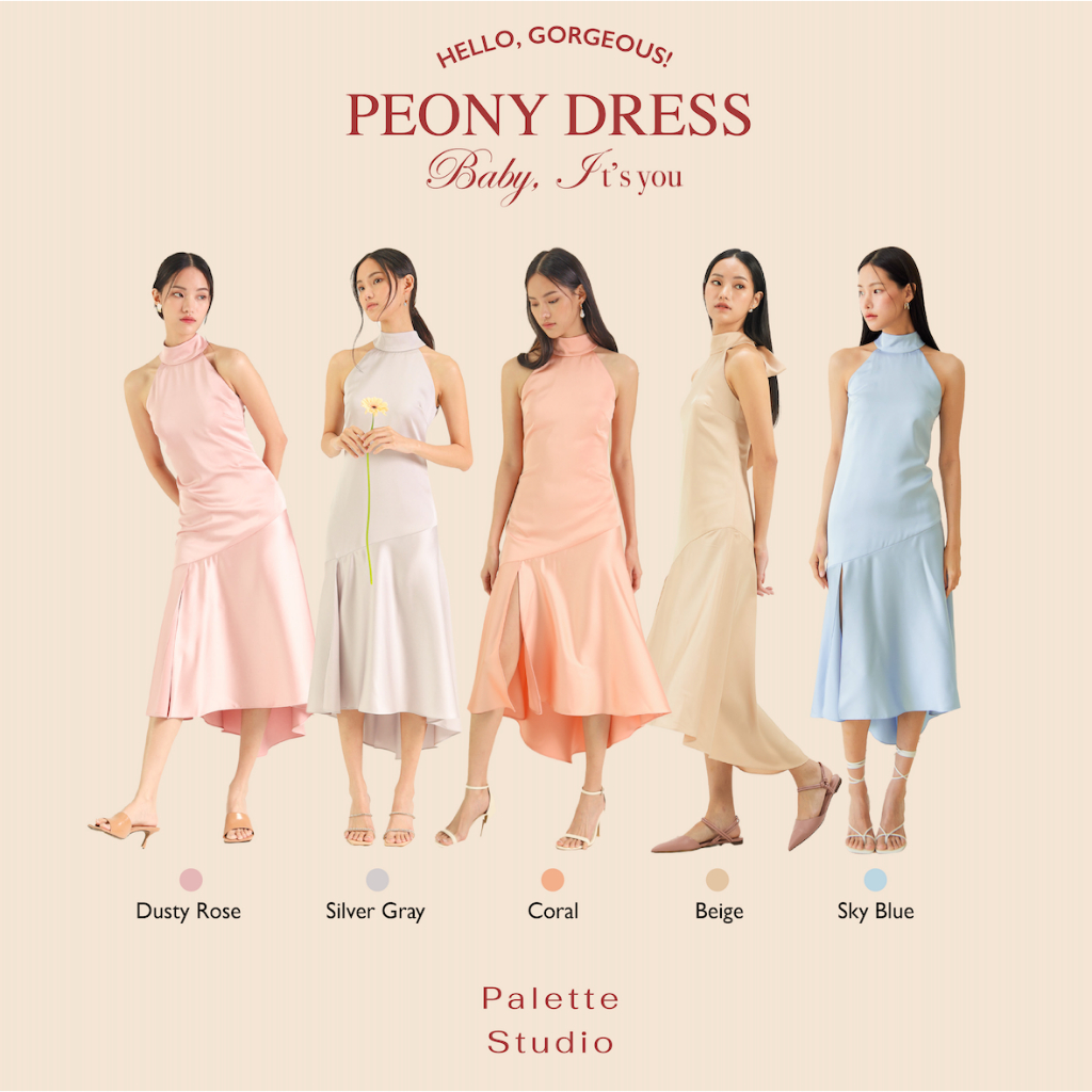 Palettestudio - PEONY DRESS มีหลายสี💕 ชุดเดรสออกงานผ้าซาติน มีสายโบว์ที่คอ ทรงสวยมาก