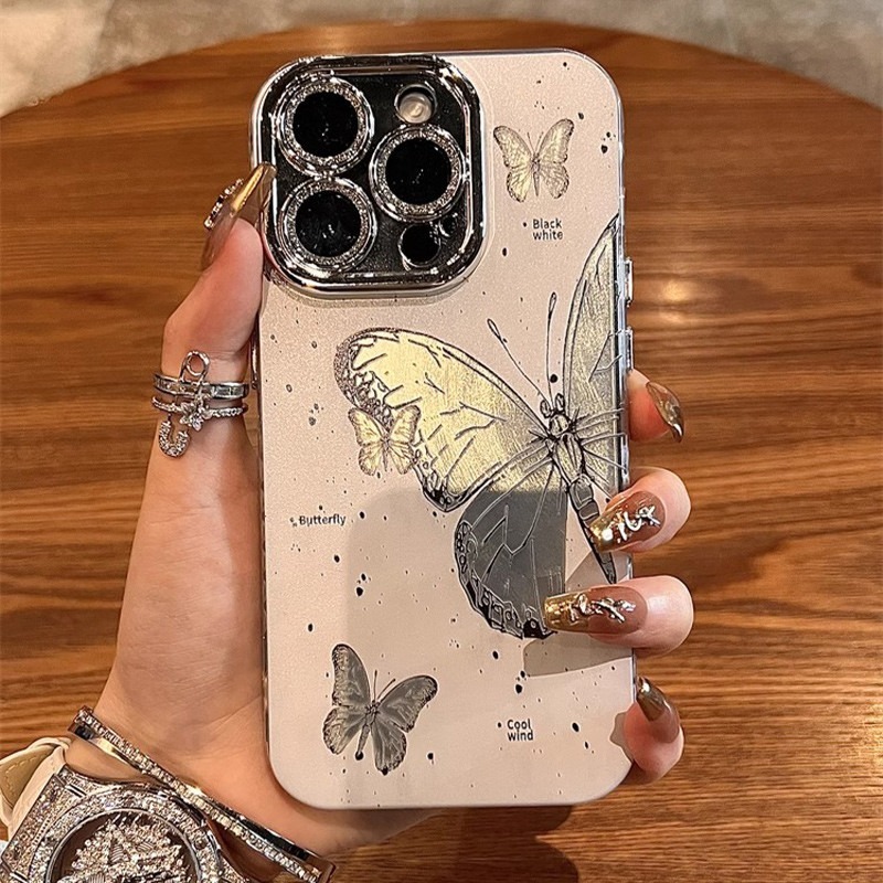 จัดส่งทันที เคสไอโฟน11/12/13/14/15 Pro Max กันกระแทก Gold Butterfly เลเซอร์ Case For iPhone 11,12,13,14,15,13PM,14PM