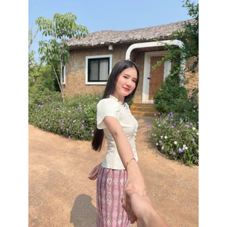 🚩ราคาถูก🚩Z65(เฉพาะเสื้อ)คอระบายแขนสั้นอัดกาวทั้งตัวแขนกลีบบัว#ชุดไทยประยุกต์#ชุดไทย