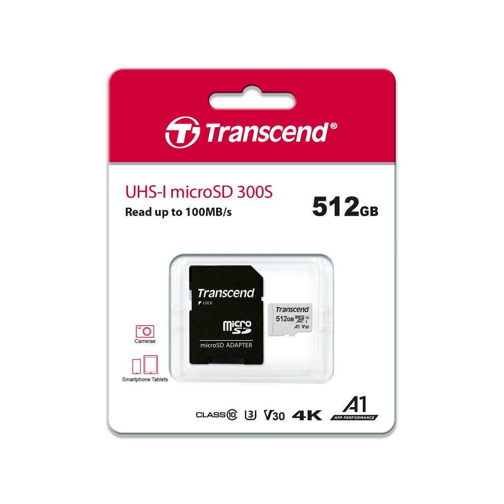 Transcend MicroSD Card 512GB : USD300S : รับประกัน 5 ปี - มีใบกำกับภาษี - TS512GUSD300S-A